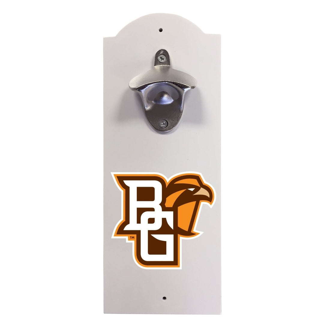 Bowling Green Falcons Wall-Mounted Bottle Opener  Sturdy Metal with Decorative Wood Base for Home Bars Rec Rooms and Image 1