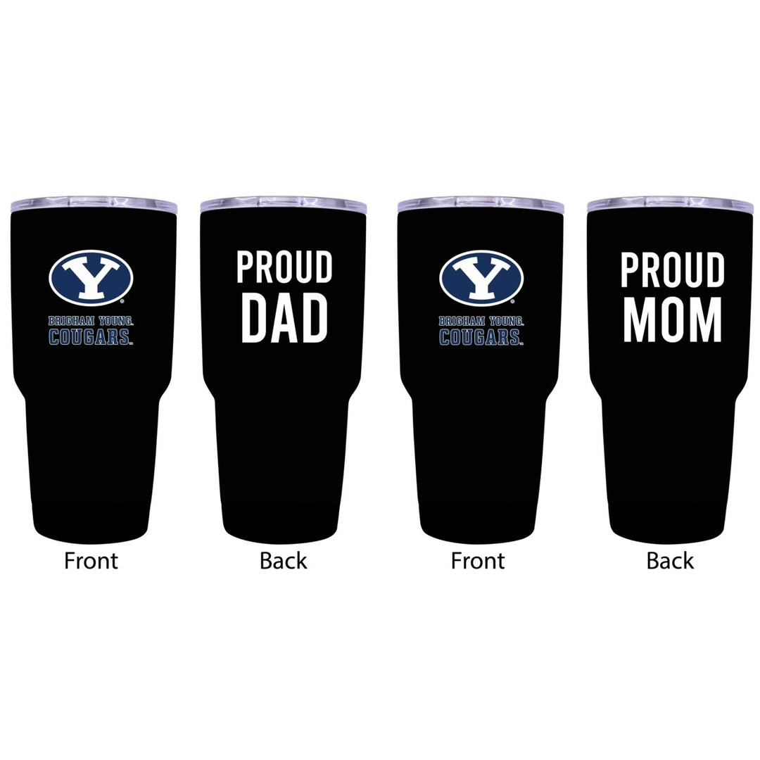 Brigham Young Cougars Proud Parent 24 oz Insulated Tumblers Set - Black Mom and Dad Edition Image 1