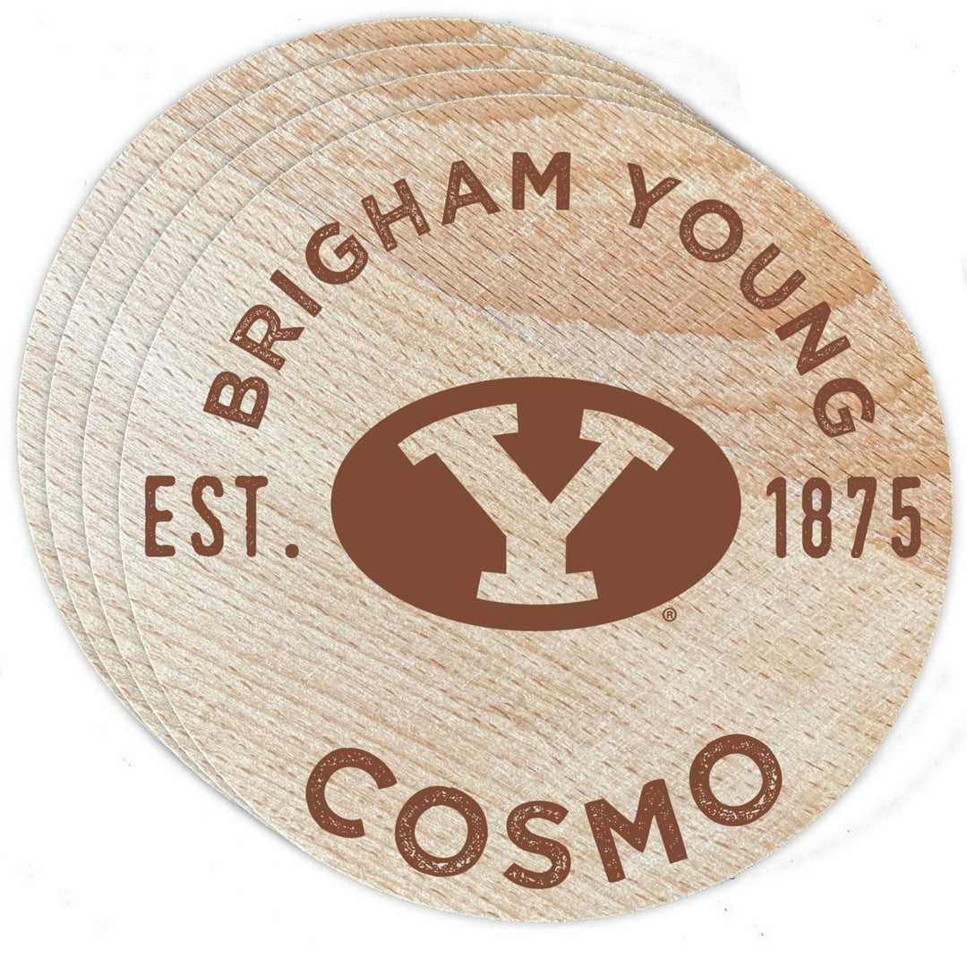 Brigham Young Cougars Officially Licensed Wood Coasters (4-Pack) - Laser Engraved Never Fade Design Image 1