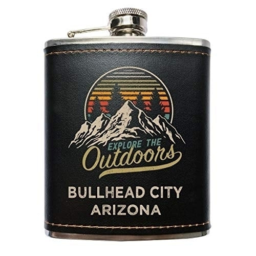 Bullhead City Arizona Black Leather Wrapped Flask Image 1
