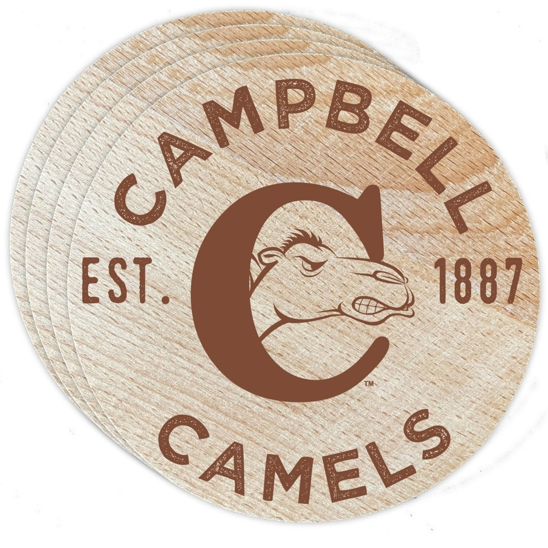 Campbell University Fighting Camels Officially Licensed Wood Coasters (4-Pack) - Laser Engraved Never Fade Design Image 1