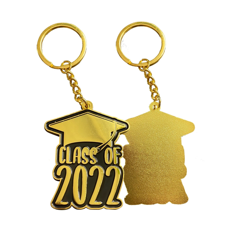 Class of 2022 Grad Graduation Gold and Black 2 Inch Metal Keychain Image 1