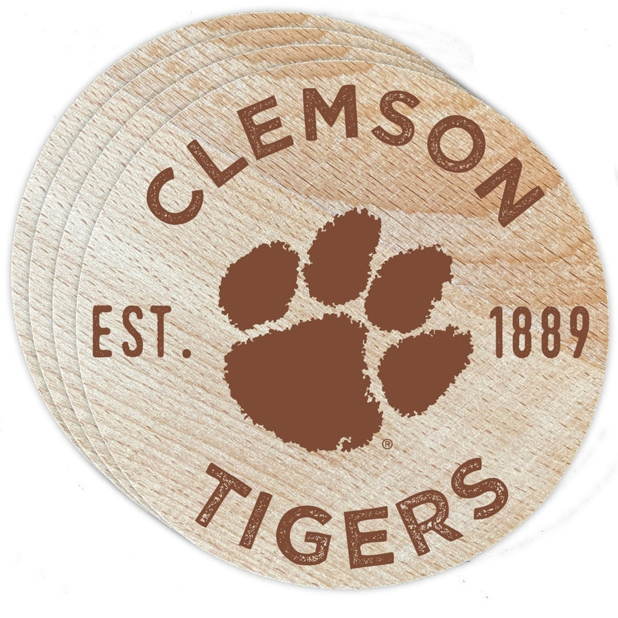 Clemson Tigers Officially Licensed Wood Coasters (4-Pack) - Laser Engraved Never Fade Design Image 1