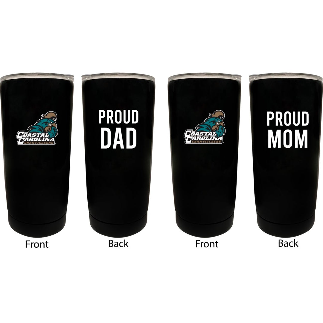 Coastal Carolina University NCAA Insulated Tumbler - 16oz Stainless Steel Travel Mug Proud Mom and Dad Design Black Image 1