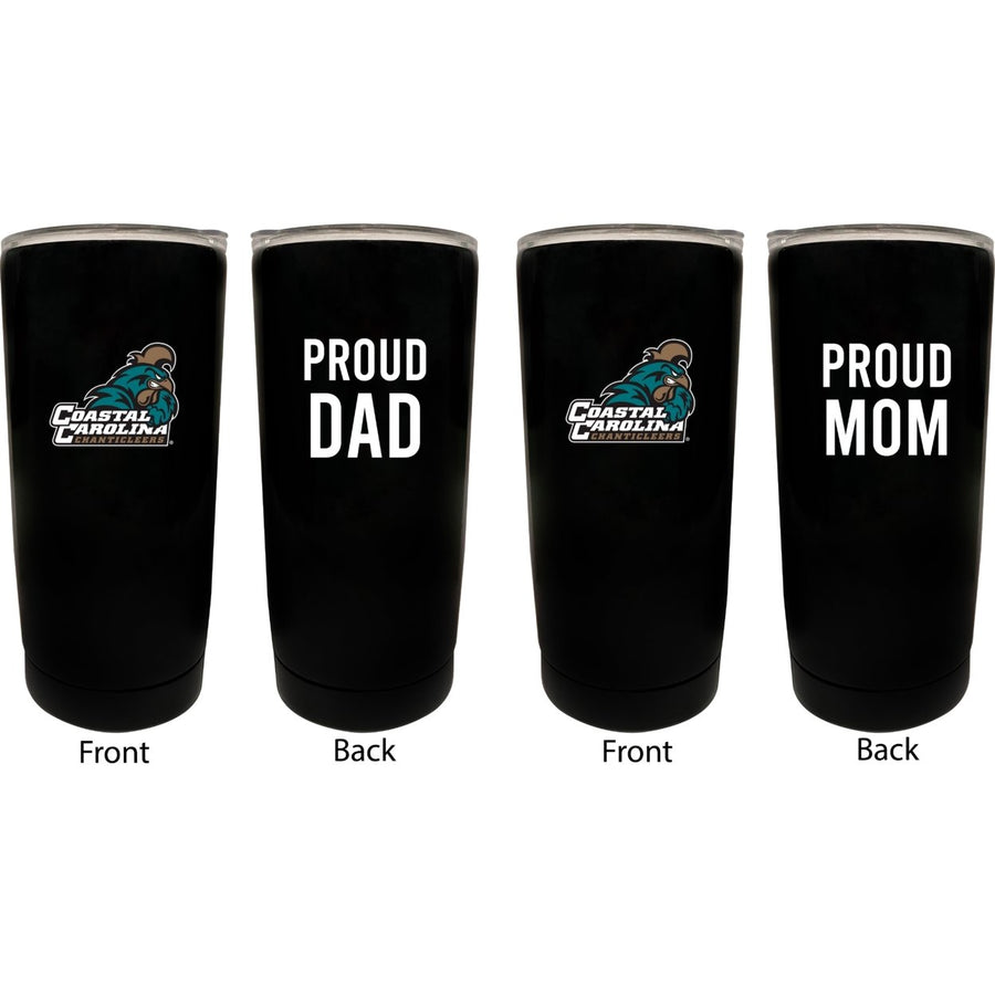 Coastal Carolina University NCAA Insulated Tumbler - 16oz Stainless Steel Travel Mug Proud Mom and Dad Design Black Image 1