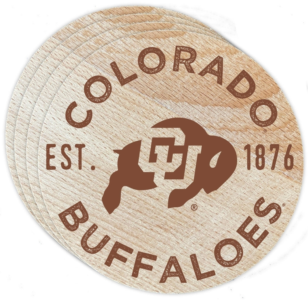 Colorado Buffaloes Officially Licensed Wood Coasters (4-Pack) - Laser Engraved Never Fade Design Image 1