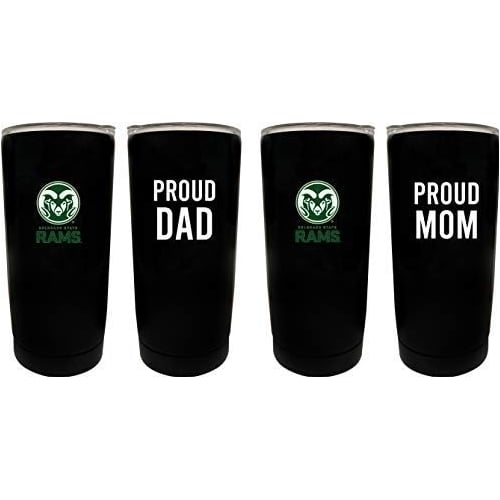 Colorado State Rams Proud Mom and Dad 16 oz Insulated Stainless Steel Tumblers 2 Pack Black. Image 1