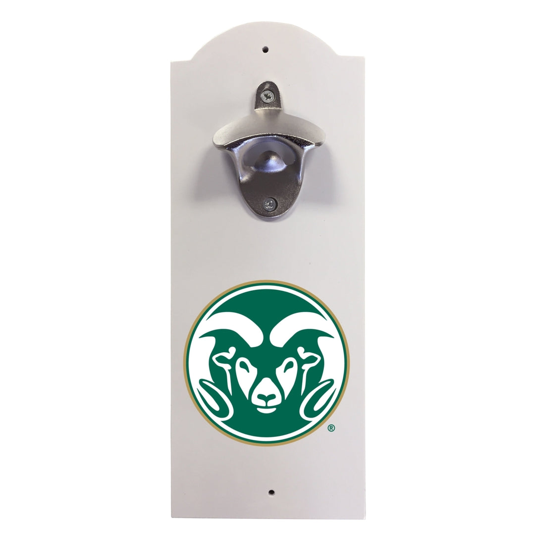 Colorado State Rams Wall-Mounted Bottle Opener  Sturdy Metal with Decorative Wood Base for Home Bars Rec Rooms and Fan Image 1