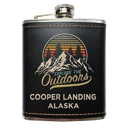Cooper Landing Alaska Black Leather Wrapped Flask Image 1