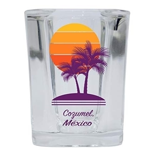 Cozumel M xico Souvenir 2 Ounce Square Shot Glass Palm Design Image 1