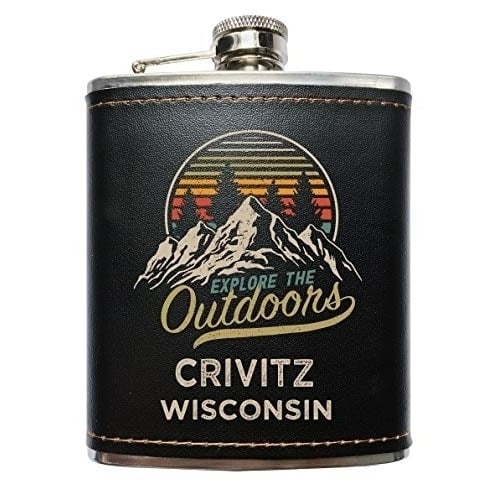 Crivitz Wisconsin Black Leather Wrapped Flask Image 1