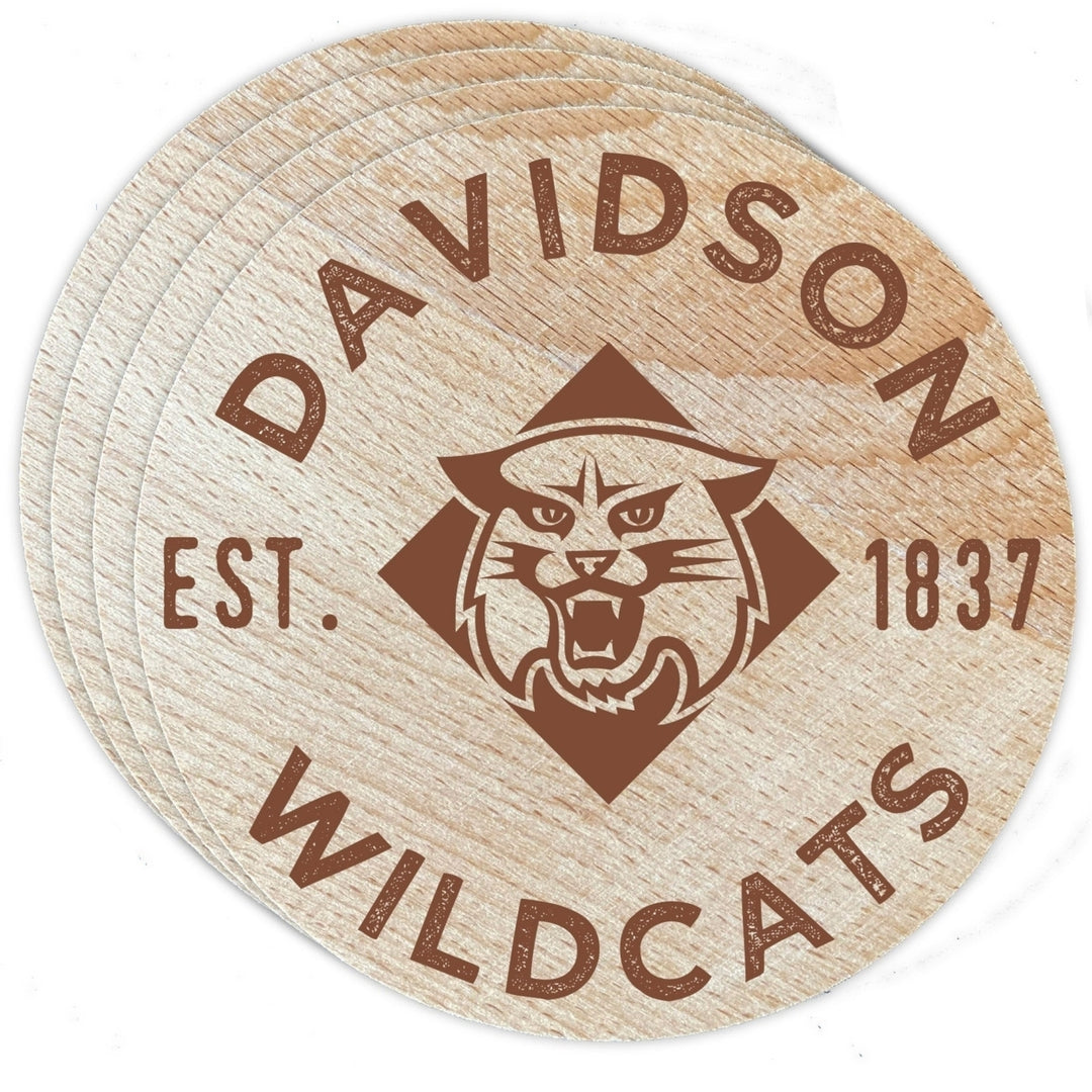 Davidson College Officially Licensed Wood Coasters (4-Pack) - Laser Engraved Never Fade Design Image 1