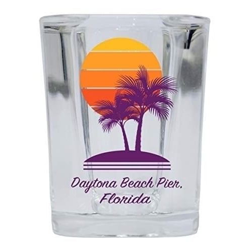 Daytona Beach Pier Florida Souvenir 2 Ounce Square Shot Glass Palm Design Image 1