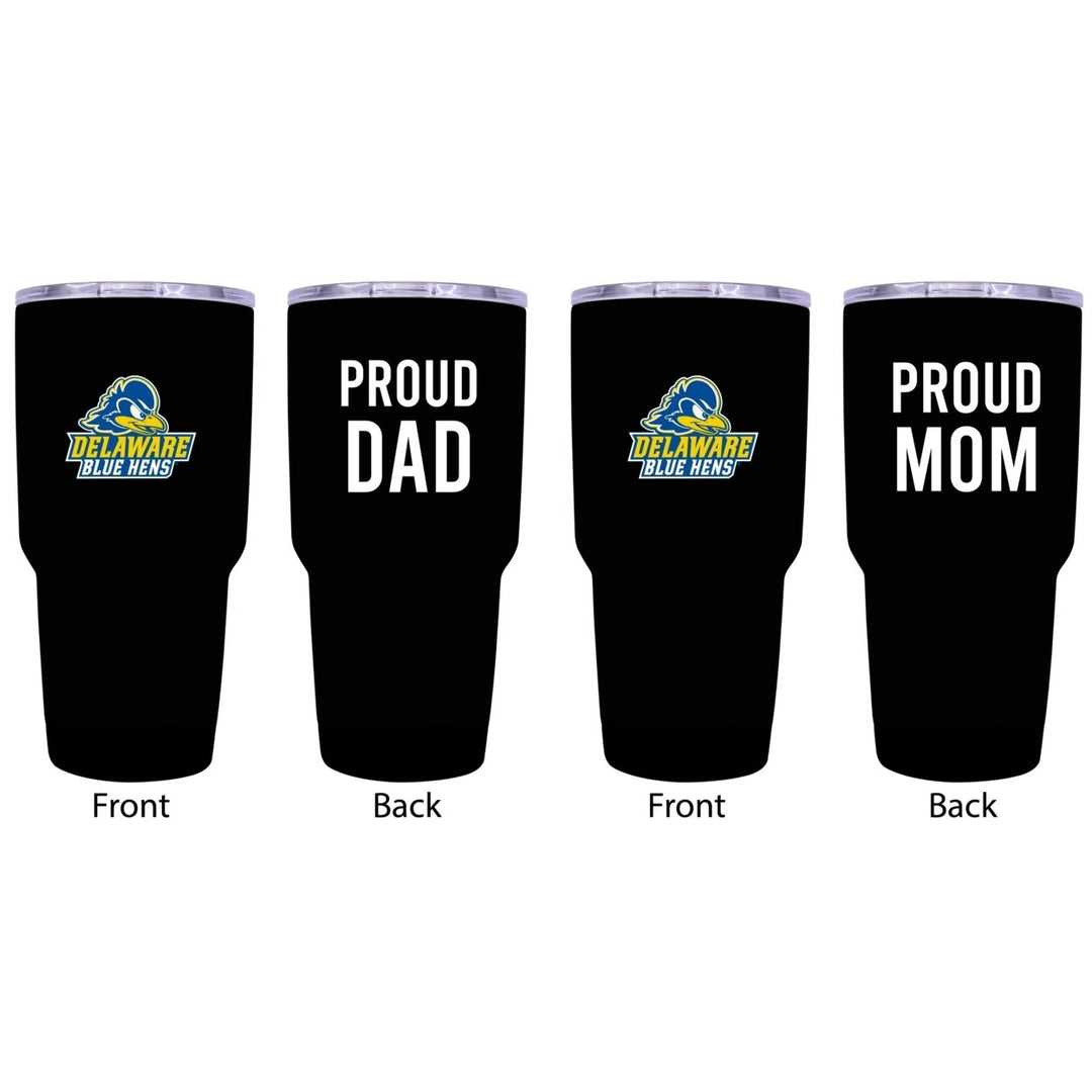 Delaware Blue Hens Proud Parent 24 oz Insulated Tumblers Set - Black Mom and Dad Edition Image 1