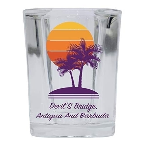 DevilS Bridge Antigua And Barbuda Souvenir 2 Ounce Square Shot Glass Palm Design Image 1