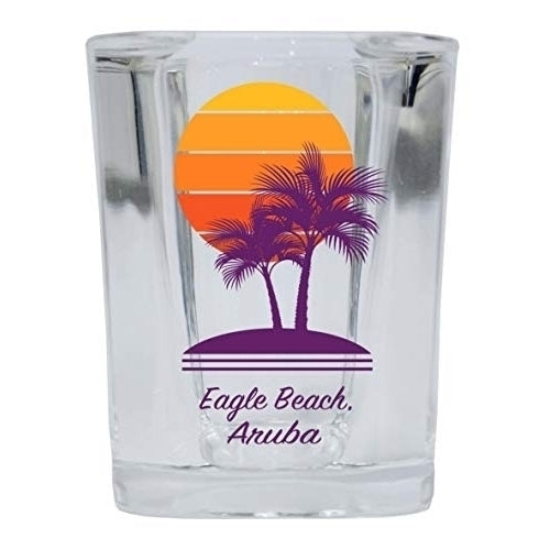Eagle Beach Aruba Souvenir 2 Ounce Square Shot Glass Palm Design Image 1
