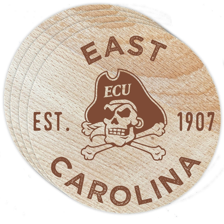 East Carolina Pirates Officially Licensed Wood Coasters (4-Pack) - Laser Engraved Never Fade Design Image 1