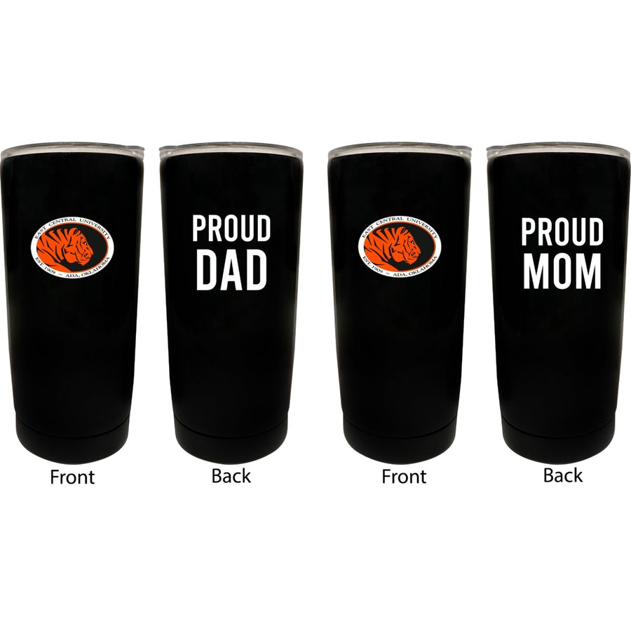 East Central University Tigers NCAA Insulated Tumbler - 16oz Stainless Steel Travel Mug Proud Mom and Dad Design Black Image 1