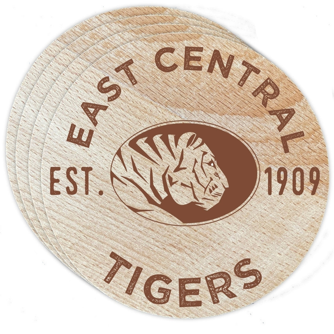 East Central University Tigers Officially Licensed Wood Coasters (4-Pack) - Laser Engraved Never Fade Design Image 1