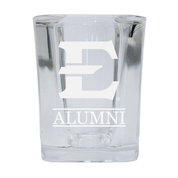 NCAA East Tennessee State University Alumni 2oz Laser Etched Square Shot Glass Image 1