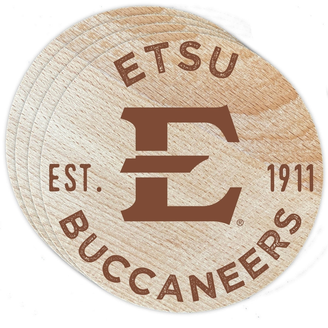 East Tennessee State University Officially Licensed Wood Coasters (4-Pack) - Laser Engraved Never Fade Design Image 1