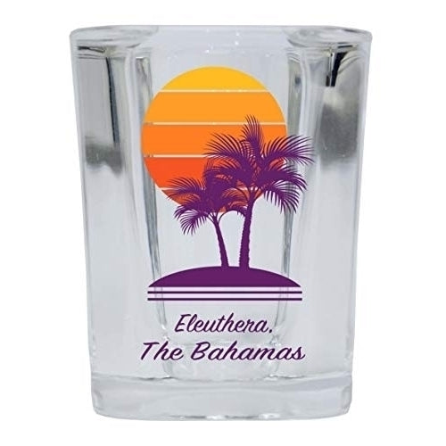 Eleuthera The Bahamas Souvenir 2 Ounce Square Shot Glass Palm Design Image 1