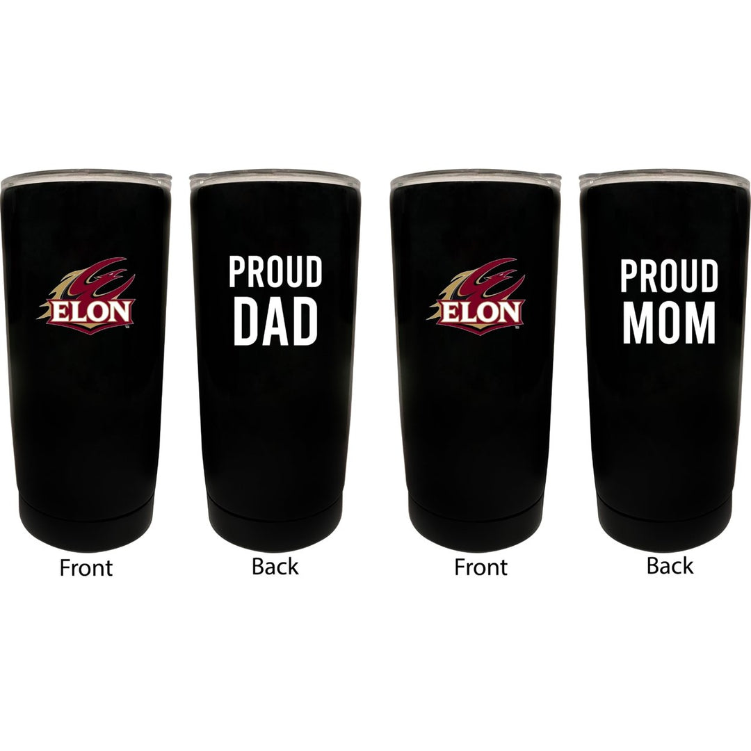 Elon University NCAA Insulated Tumbler - 16oz Stainless Steel Travel Mug Proud Mom and Dad Design Black Image 1