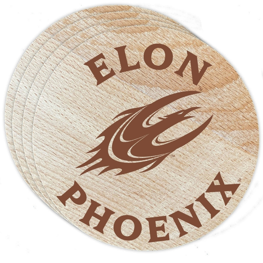 Elon University Officially Licensed Wood Coasters (4-Pack) - Laser Engraved Never Fade Design Image 1