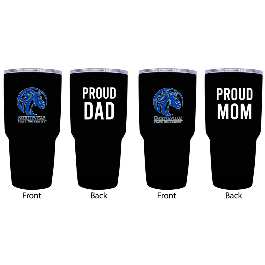 Fayetteville State University Proud Mom and Dad 24 oz Insulated Stainless Steel Tumblers 2 Pack Black. Image 1