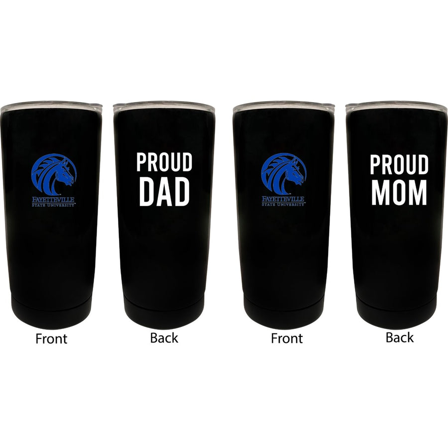 Fayetteville State University NCAA Insulated Tumbler - 16oz Stainless Steel Travel Mug Proud Mom and Dad Design Black Image 1