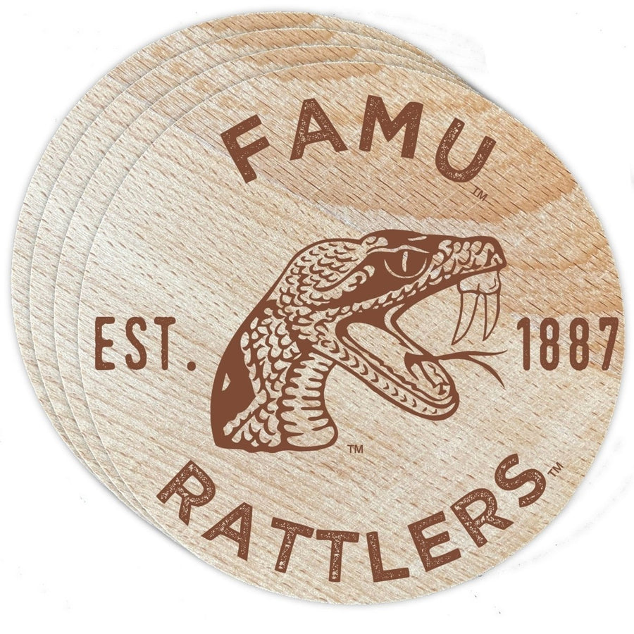 Florida AandM Rattlers Officially Licensed Wood Coasters (4-Pack) - Laser EngravedNever Fade Design Image 1
