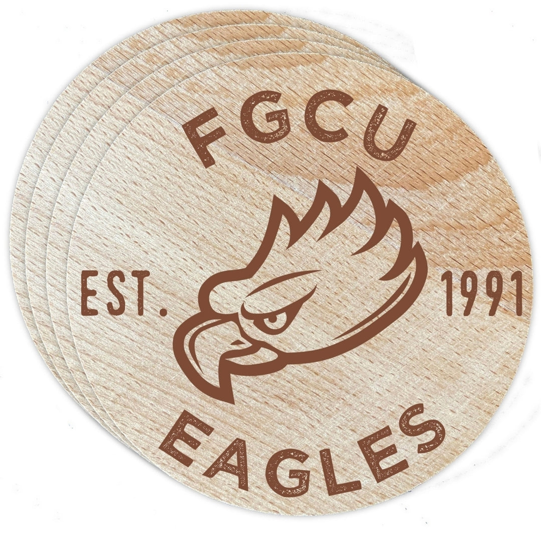 Florida Gulf Coast Eagles Officially Licensed Wood Coasters (4-Pack) - Laser Engraved Never Fade Design Image 1