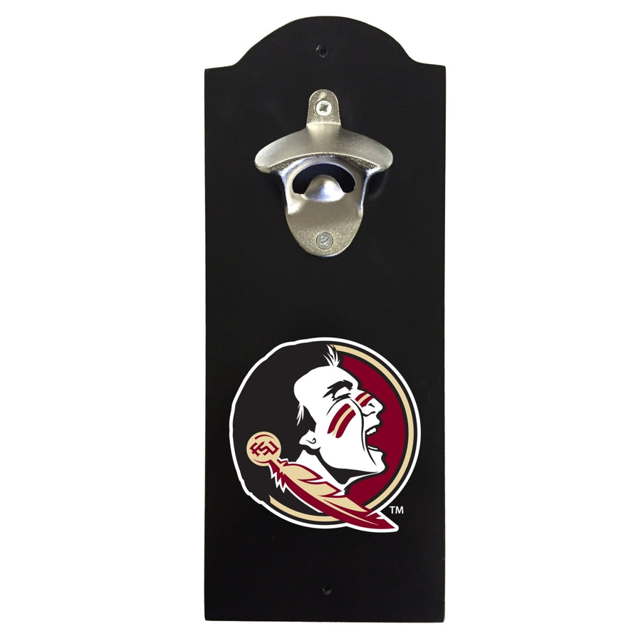 Florida State Seminoles Wall-Mounted Bottle Opener  Sturdy Metal with Decorative Wood Base for Home Bars Rec Rooms and Image 1