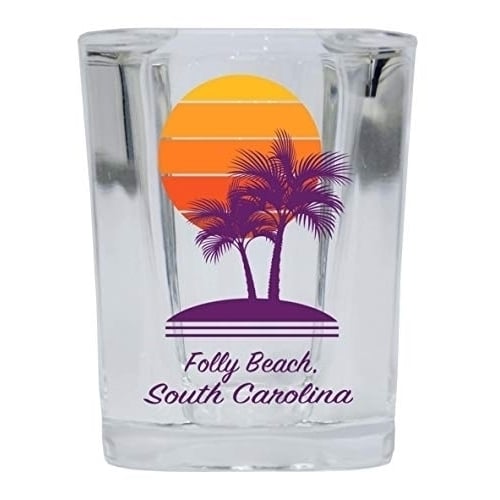 Folly Beach South Carolina Souvenir 2 Ounce Square Shot Glass Palm Design Image 1