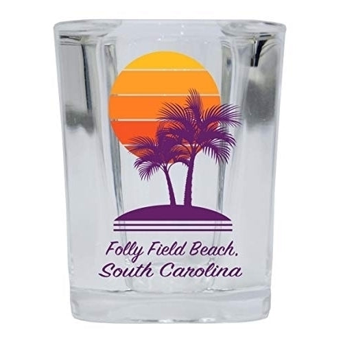 Folly Field Beach South Carolina Souvenir 2 Ounce Square Shot Glass Palm Design Image 1