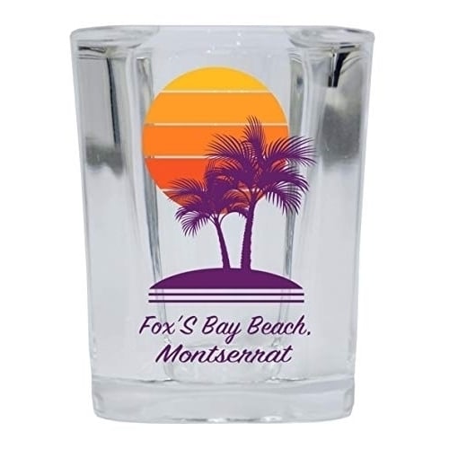 FoxS Bay Beach Montserrat Souvenir 2 Ounce Square Shot Glass Palm Design Image 1