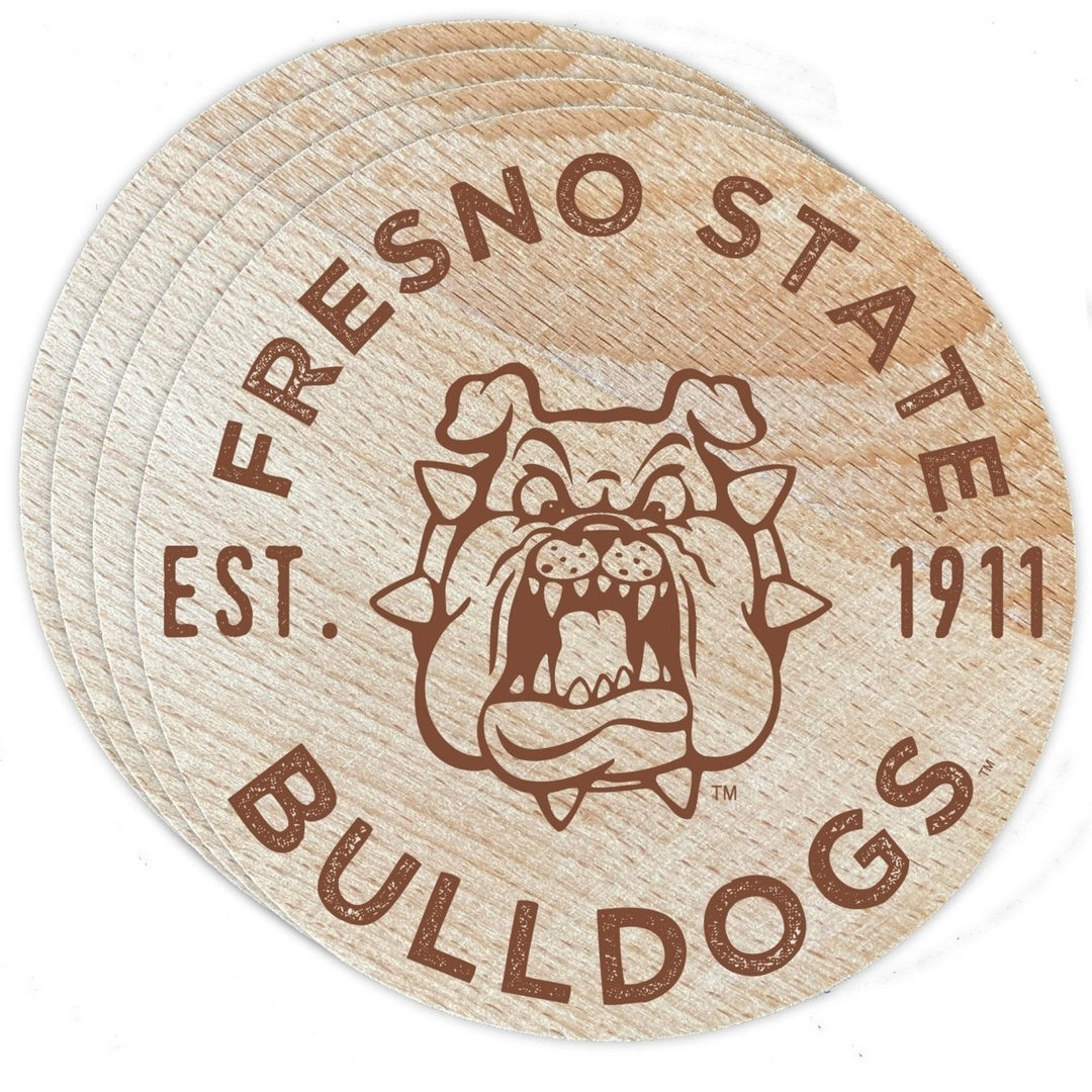 Fresno State Bulldogs Officially Licensed Wood Coasters (4-Pack) - Laser EngravedNever Fade Design Image 1