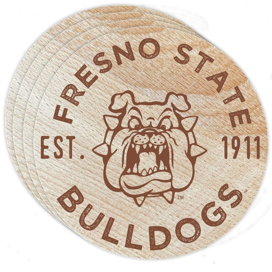 Fresno State Bulldogs Officially Licensed Wood Coasters (4-Pack) - Laser EngravedNever Fade Design Image 1