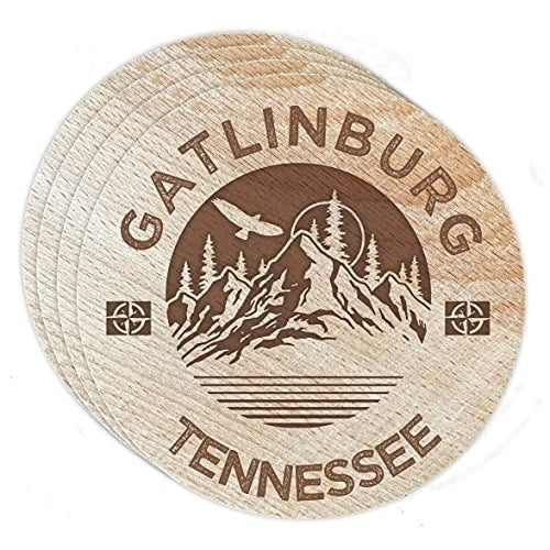 Gatlinburg Tennessee 4 Pack Engraved Wooden Coaster Camp Outdoors Design Image 1