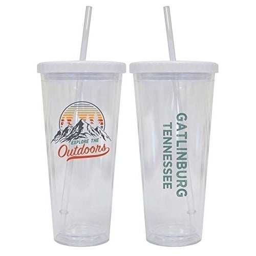 Gatlinburg Tennessee Camping 24 oz Reusable Plastic Straw Tumbler w/Lid and Straw Image 1