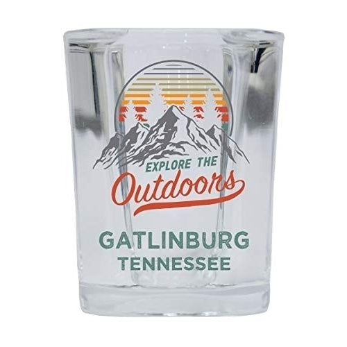Gatlinburg Tennessee Explore the Outdoors Souvenir 2 Ounce Square Base Liquor Shot Glass Image 1