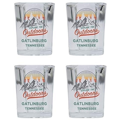 Gatlinburg Tennessee Explore the Outdoors Souvenir 2 Ounce Square Base Liquor Shot Glass 4-Pack Image 1