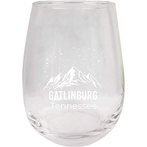 Gatlinburg Tennessee Ski Adventures Etched Stemless Wine Glass 9 oz 2-Pack Image 1