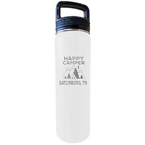 Gatlinburg Tennessee Happy Camper 32 Oz Engraved White Insulated Double Wall Stainless Steel Water Bottle Tumbler Image 1