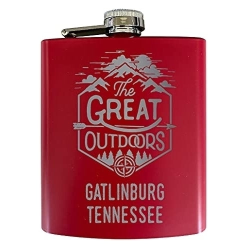 Gatlinburg Tennessee Laser Engraved Explore the Outdoors Souvenir 7 oz Stainless Steel 7 oz Flask Red Image 1