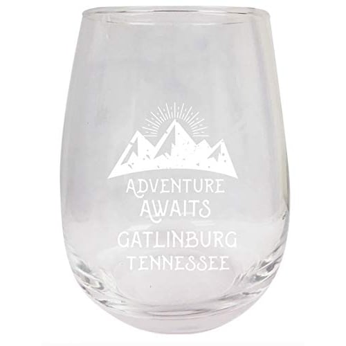 Gatlinburg Tennessee Souvenir 9 Ounce Laser Engraved Stemless Wine Glass Adventure Awaits Design 2-Pack Image 1
