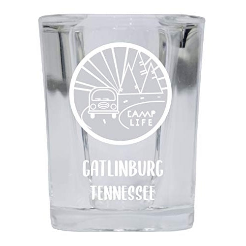 Gatlinburg Tennessee Souvenir Laser Engraved 2 Ounce Square Base Liquor Shot Glass Camp Life Design Image 1
