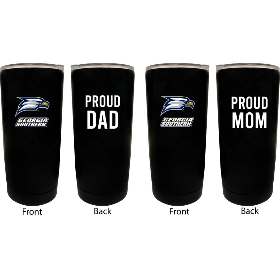 Georgia Southern Eagles Proud Mom and Dad 16 oz Insulated Stainless Steel Tumblers 2 Pack Black. Image 1