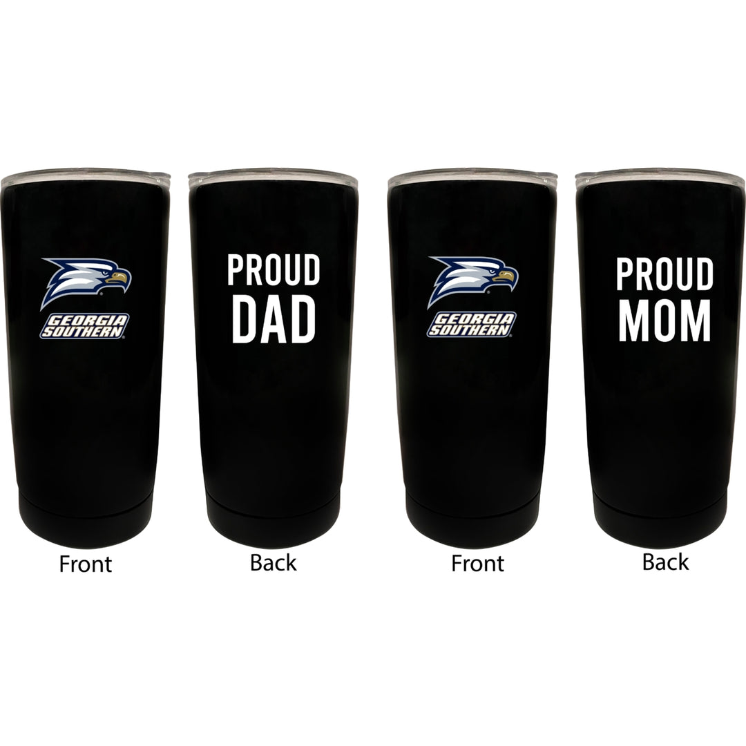 Georgia Southern Eagles NCAA Insulated Tumbler - 16oz Stainless Steel Travel Mug Proud Mom and Dad Design Black Image 1