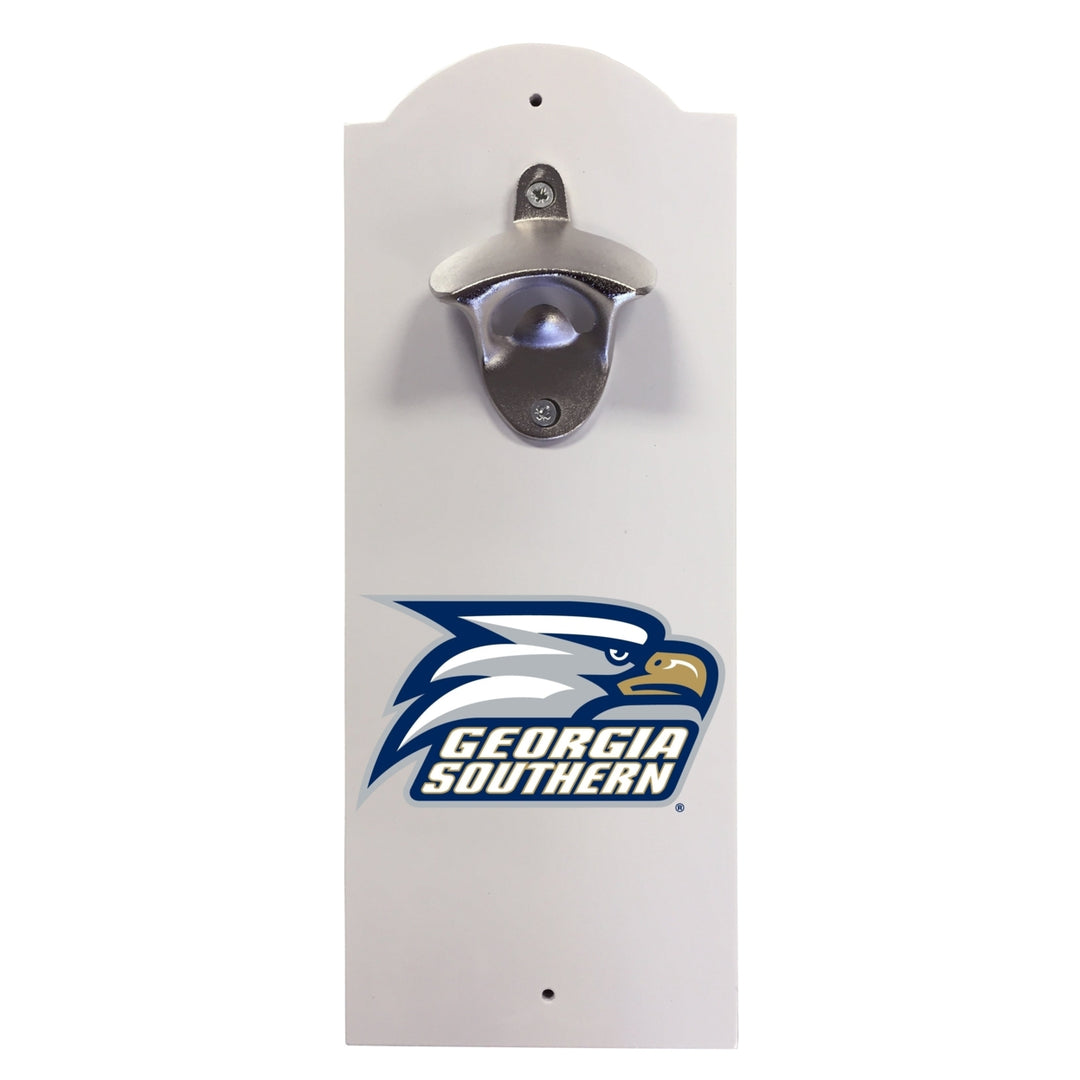 Georgia Southern Eagles Wall-Mounted Bottle Opener  Sturdy Metal with Decorative Wood Base for Home Bars Rec Rooms and Image 1